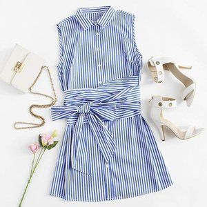 Blue and White Striped Shirt Dress